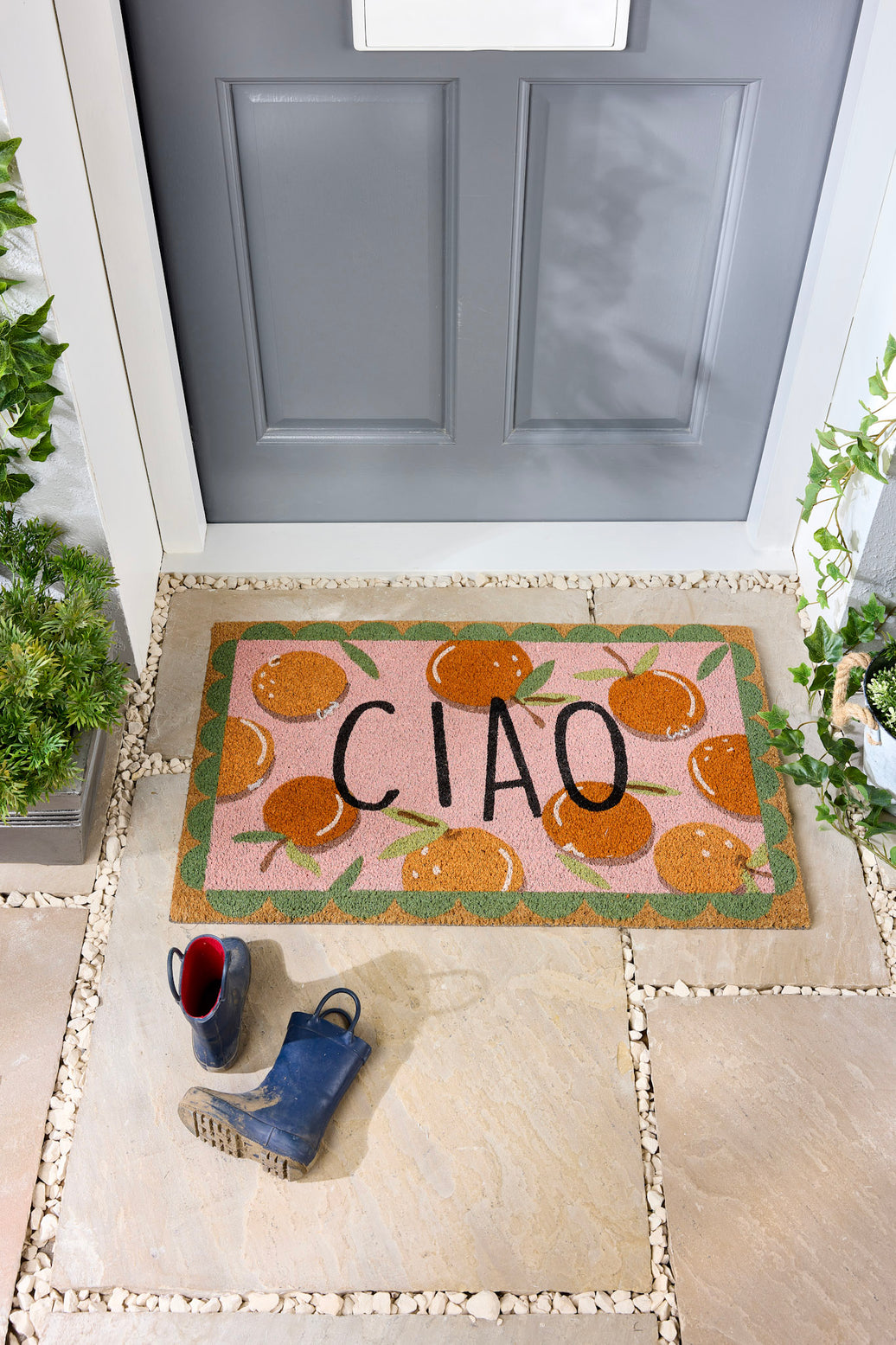 Printed 'Ciao' Oranges Coir Door Mat