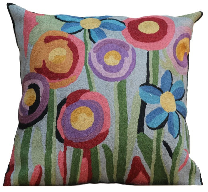 Embroidered Abstract Floral Cushion