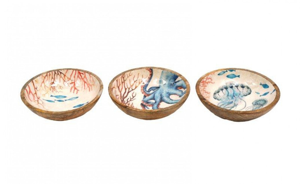 Ocean Enamel Mango Wood Bowl - Assorted Designs