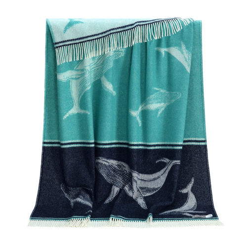 Whale Design 100% Merino Wool Blanket