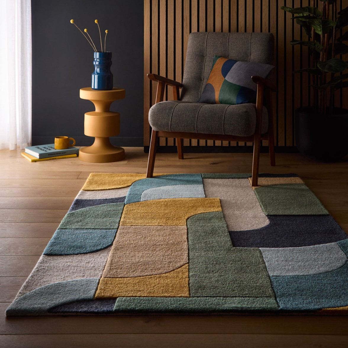 Origins Art Deco Retro Design Rug - Teal Blue