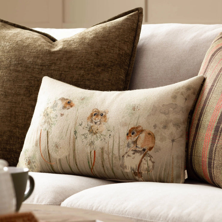 Countryside Mice Reversible Check Cushion