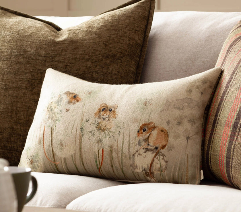 Countryside Mice Reversible Check Cushion