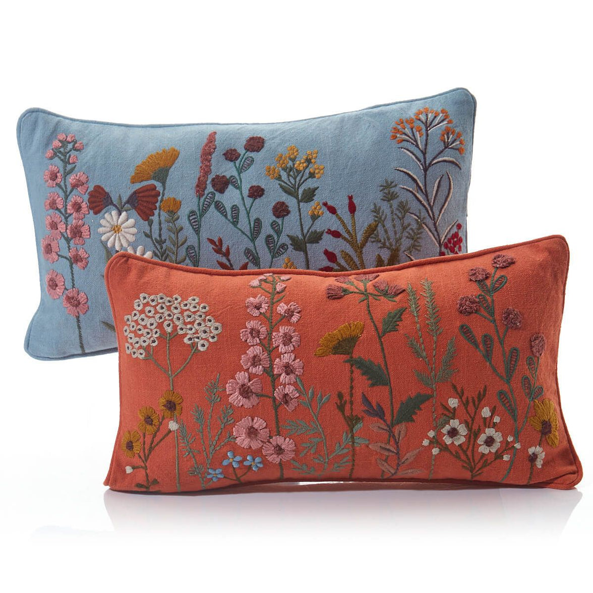 Floral Embroidered Rectangular Cushion 100% Cotton