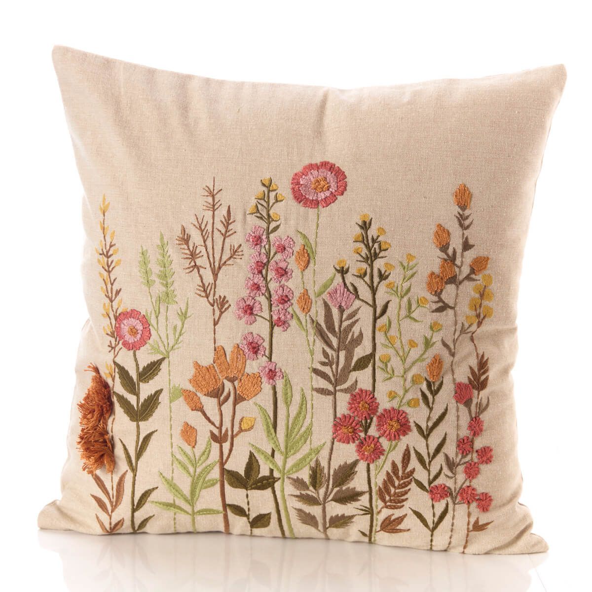 Floral Taupe Embroidered Square Cushion