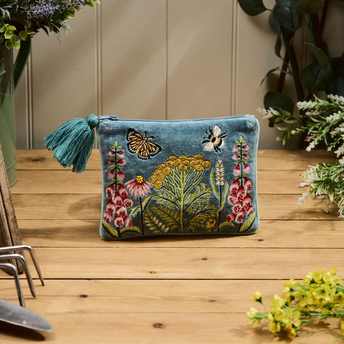 Wildflower Embroidered Velvet Pouch
