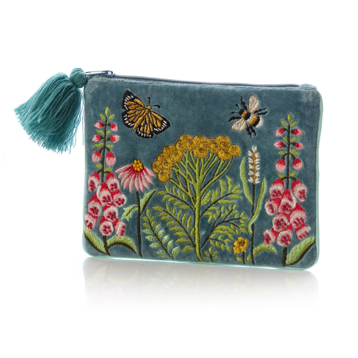 Wildflower Embroidered Velvet Pouch