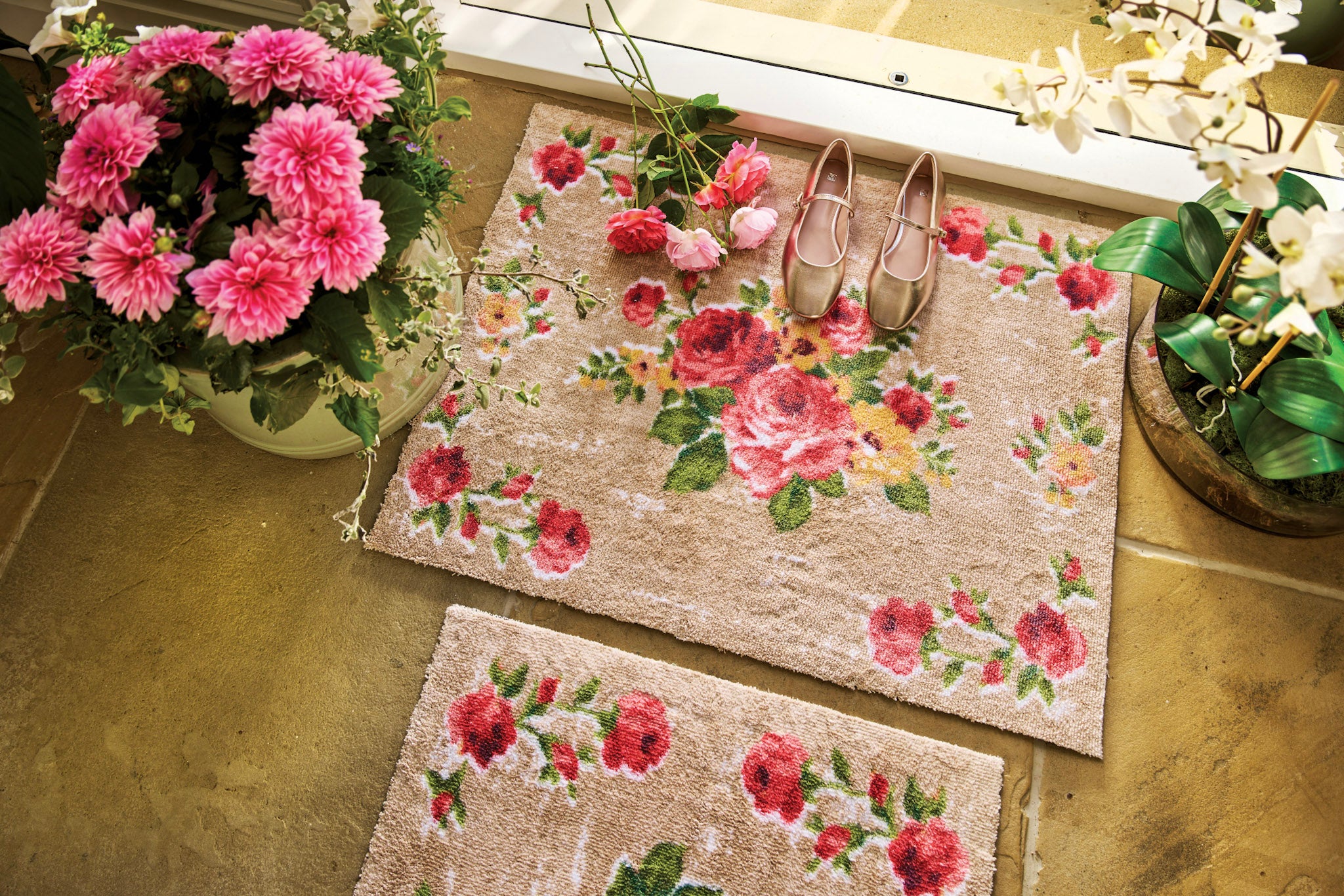 Vintage Rose Design Washable Door Mat