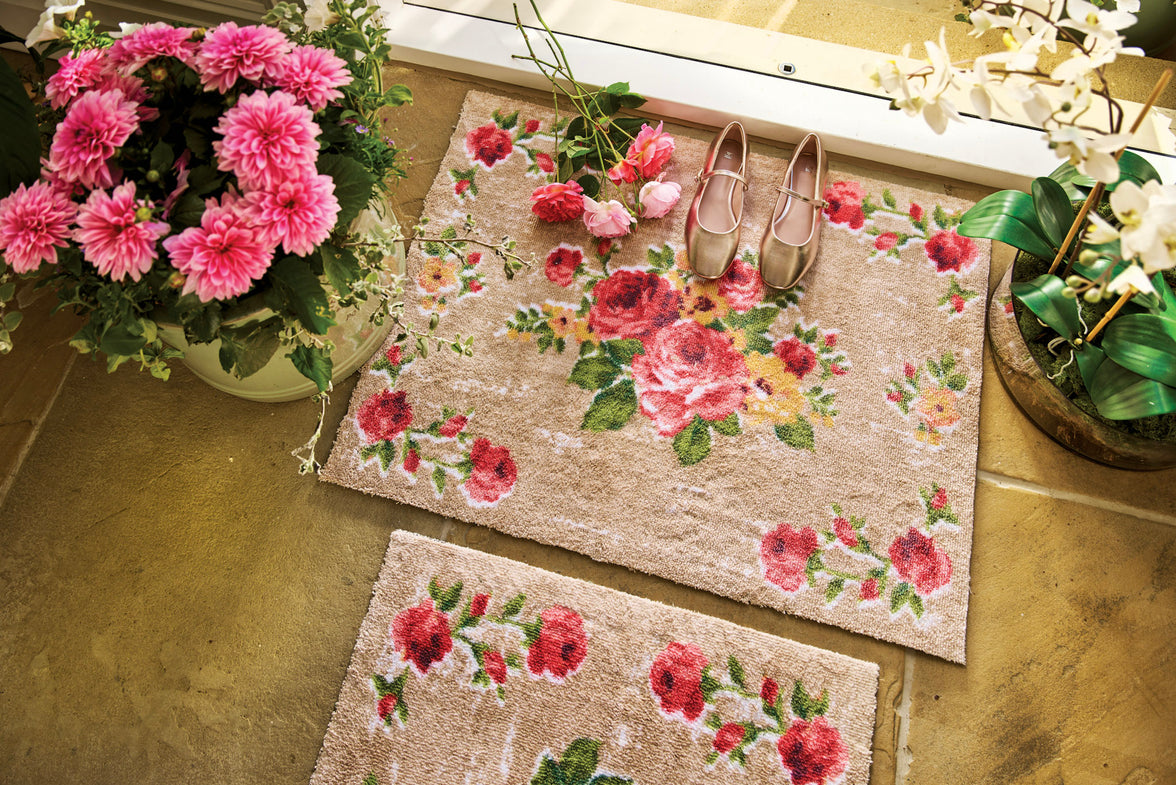 Vintage Rose Design Washable Door Mat