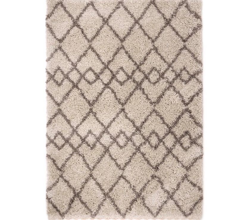 Geometric Diamond Ivory/Light Brown Tasselled Rug