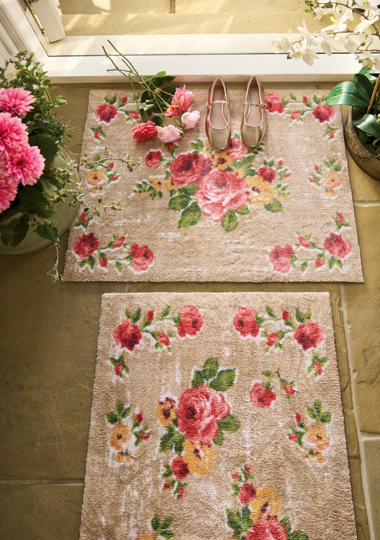 Vintage Rose Design Washable Door Mat