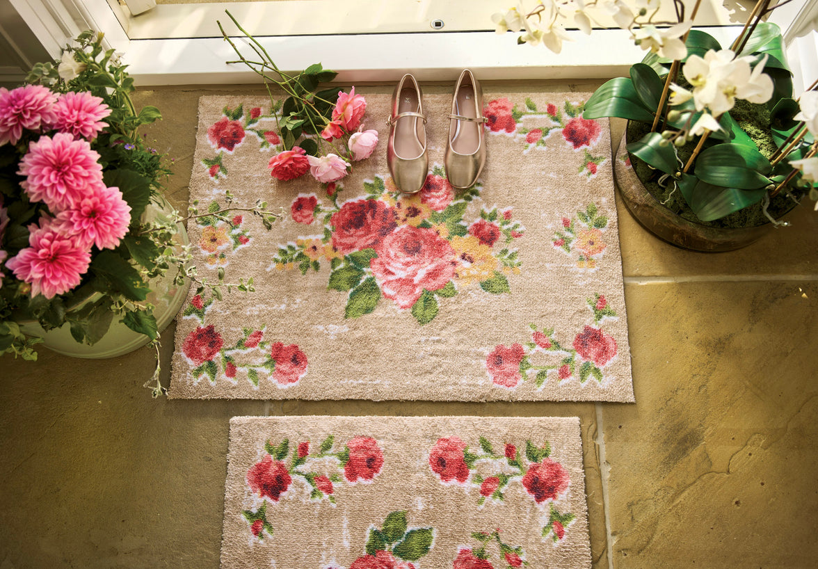 Vintage Rose Design Washable Door Mat