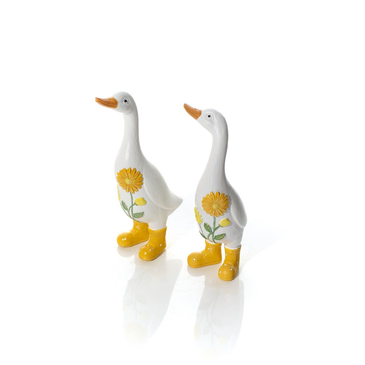 Standing Ducks In Wellington Boots With Painted Flowers