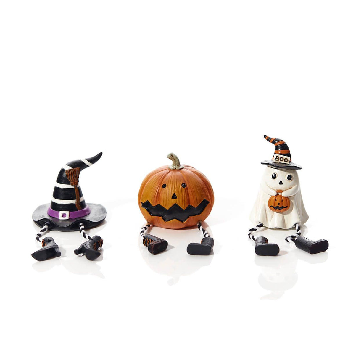 Halloween Novelty Shelf Sitters – Assorted Designs with Black & White Striped Legs