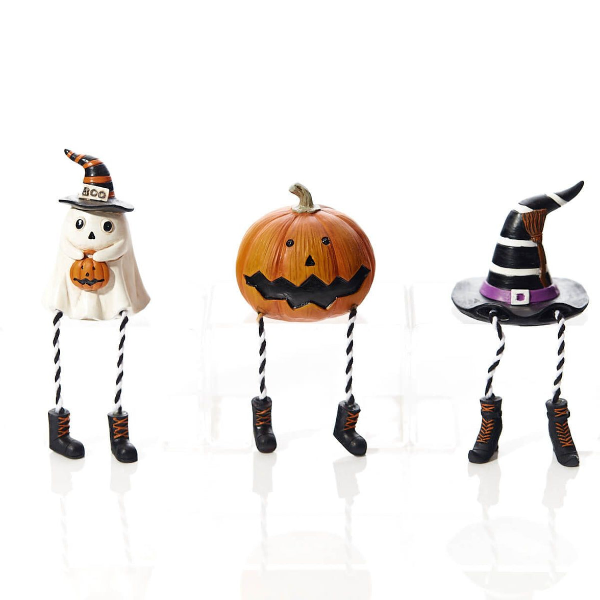 Halloween Novelty Shelf Sitters – Assorted Designs with Black & White Striped Legs