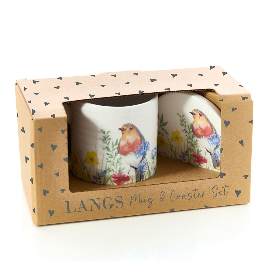 Robin Gift Set Floral Robin Mug and Coaster Gift Set