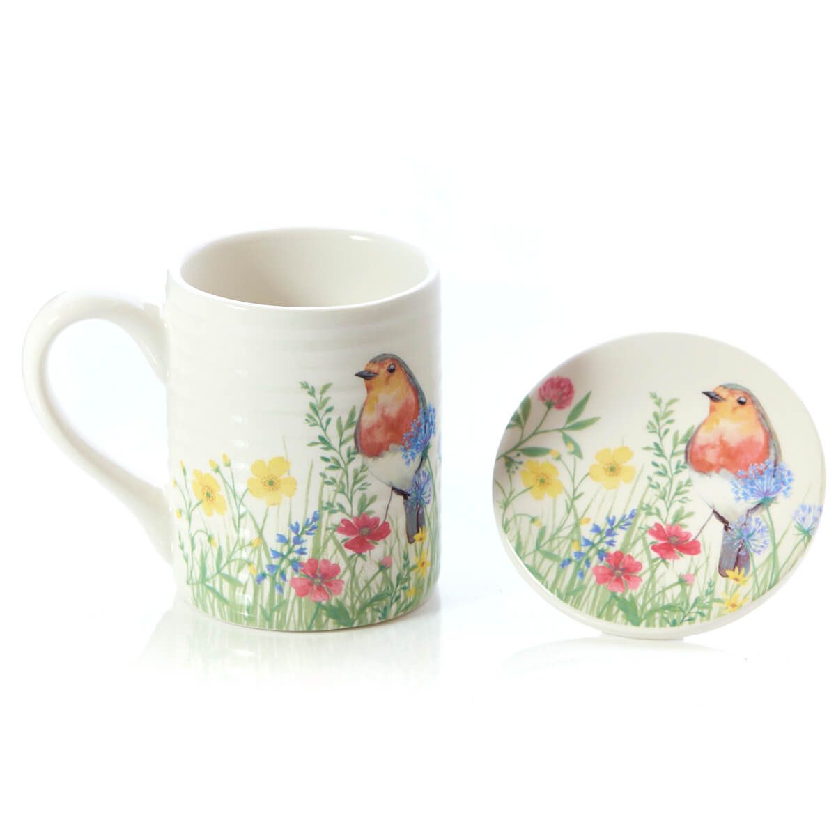 Robin Gift Set Floral Robin Mug and Coaster Gift Set