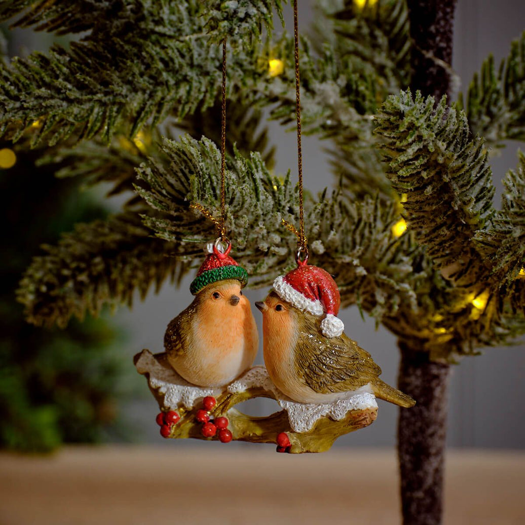 Robins on a Branch Hanging Ornament