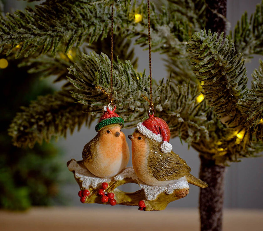 Robins on a Branch Hanging Ornament