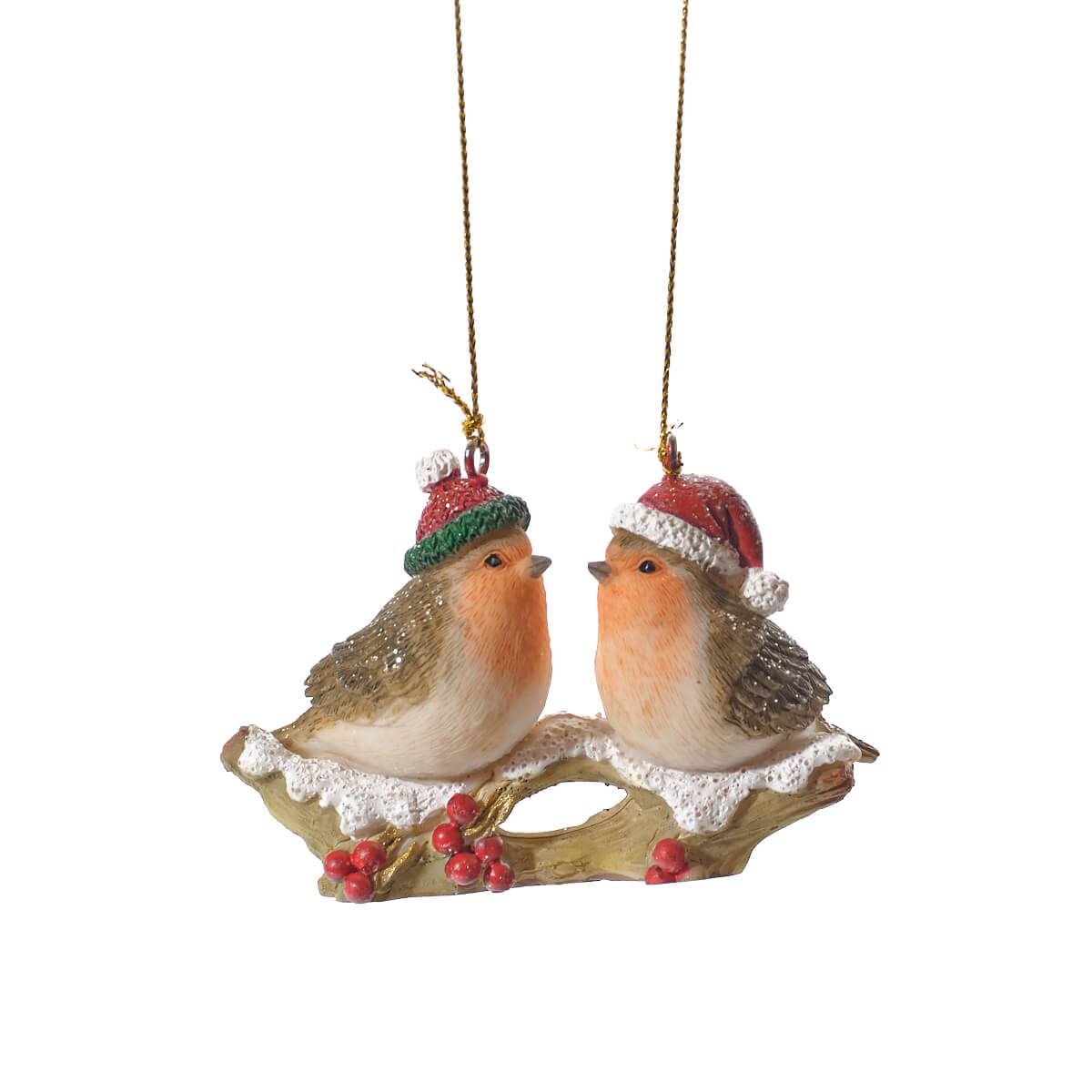 Robins on a Branch Hanging Ornament