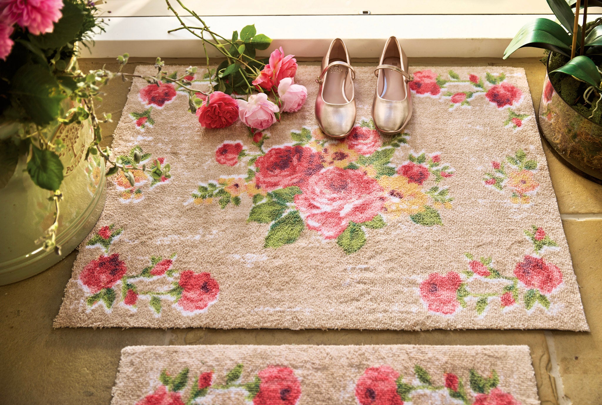Vintage Rose Design Washable Door Mat