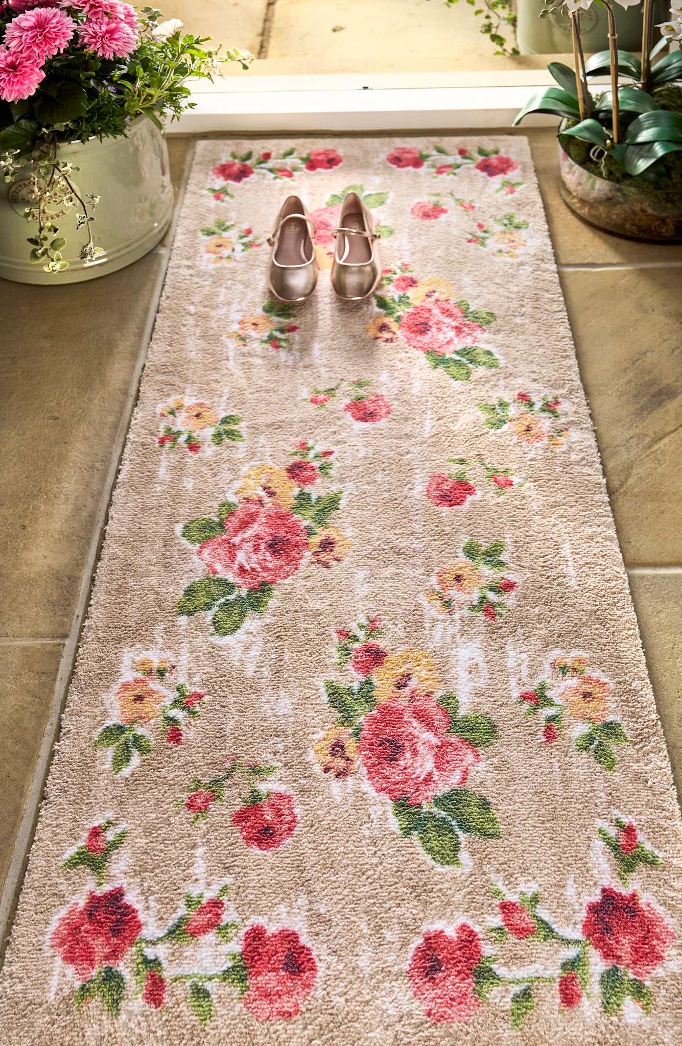 Vintage Rose Design Washable Door Mat