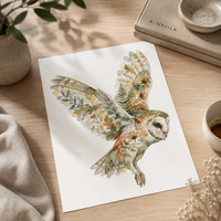 Botanical Owl Wildlife Watercolor Art Print: Print Only: Unframed / 8x10″ / 20x25 cm