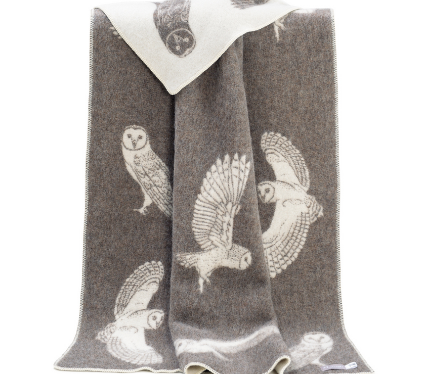 Barn Owl Design Stitched Wool Blend Blanket