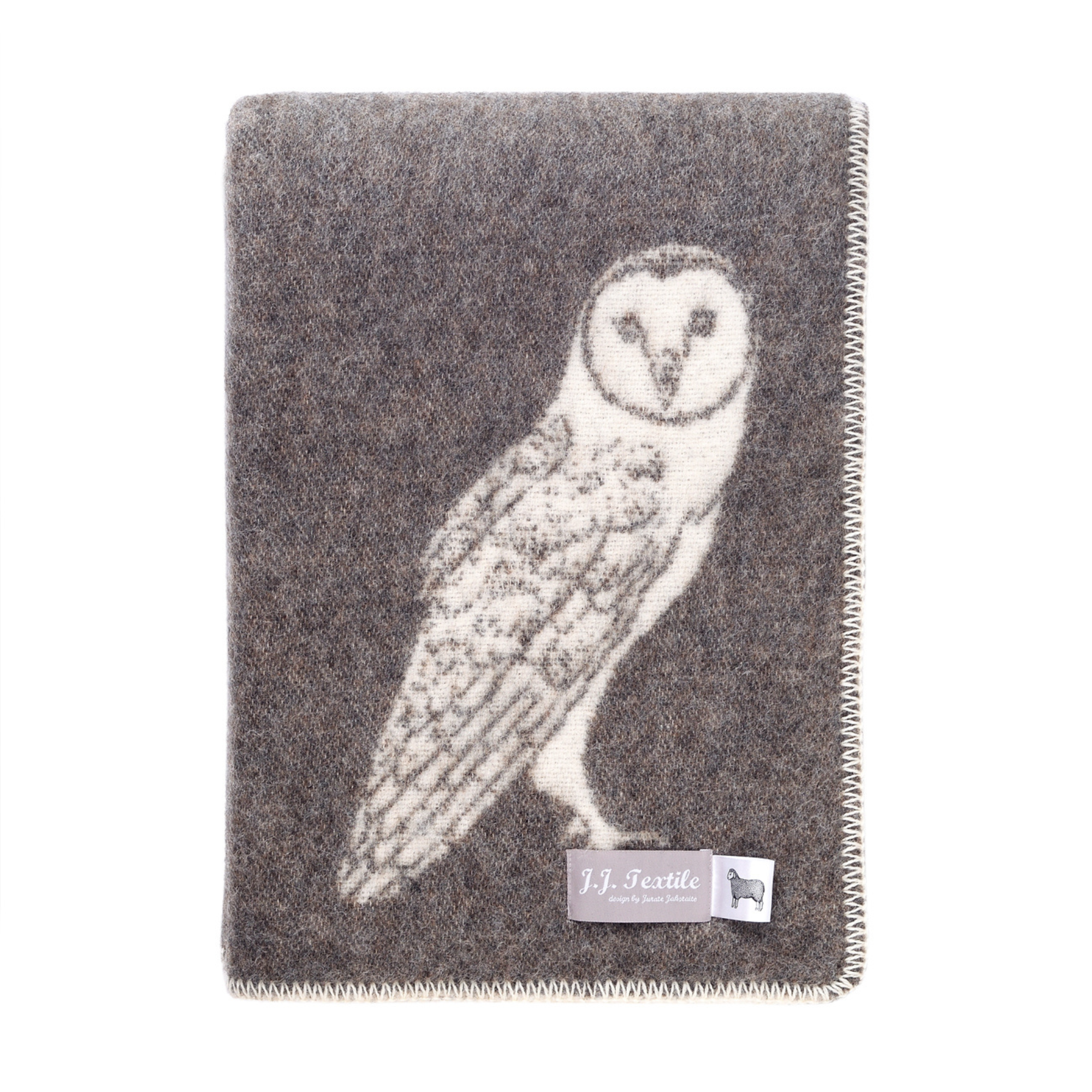 Barn Owl Design Stitched Wool Blend Blanket
