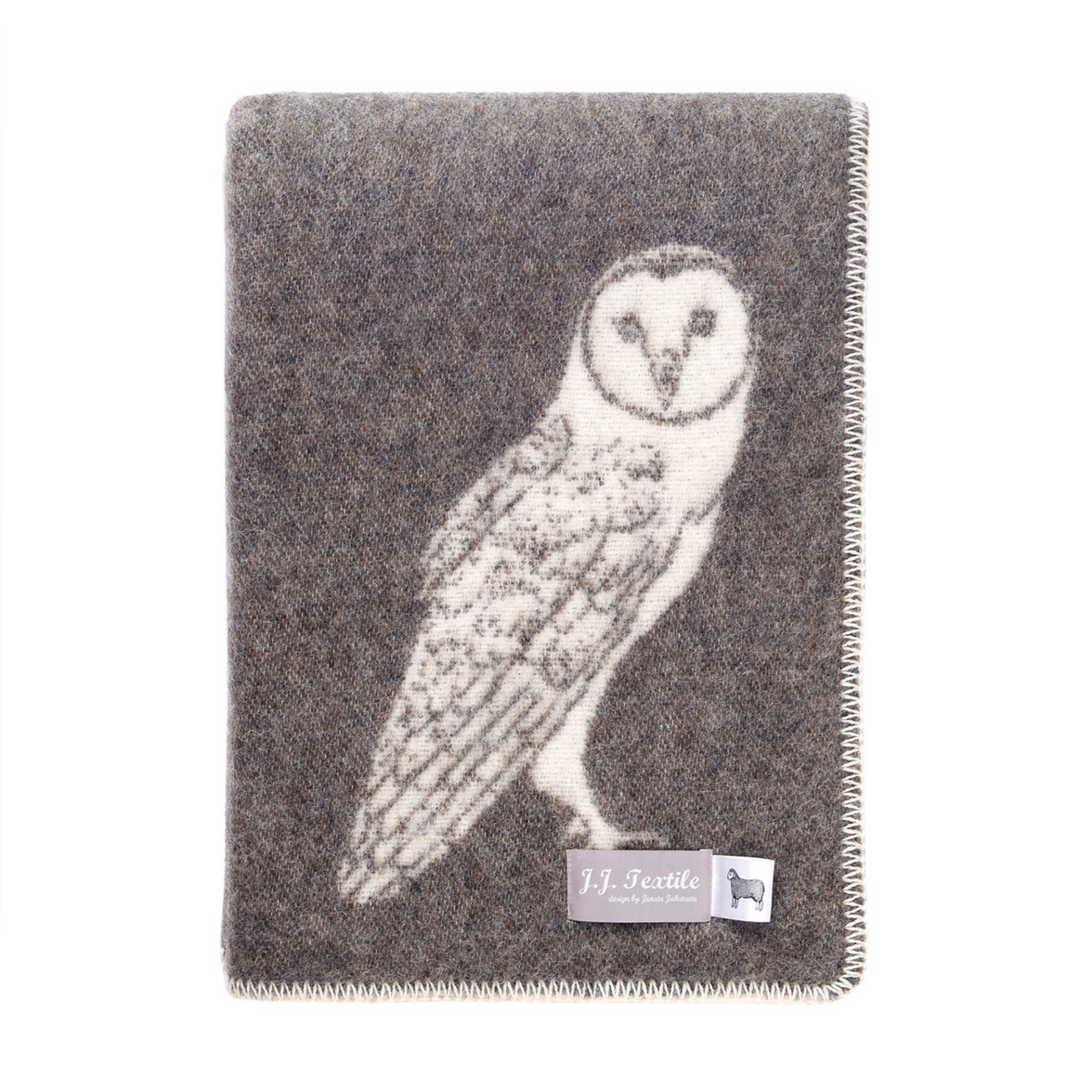 Barn Owl Design Stitched Wool Blend Blanket