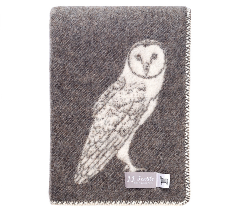 Barn Owl Design Stitched Wool Blend Blanket