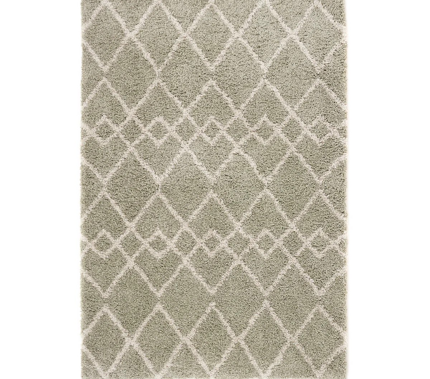 Geometric Diamond Green/Ivory Tasselled Rug