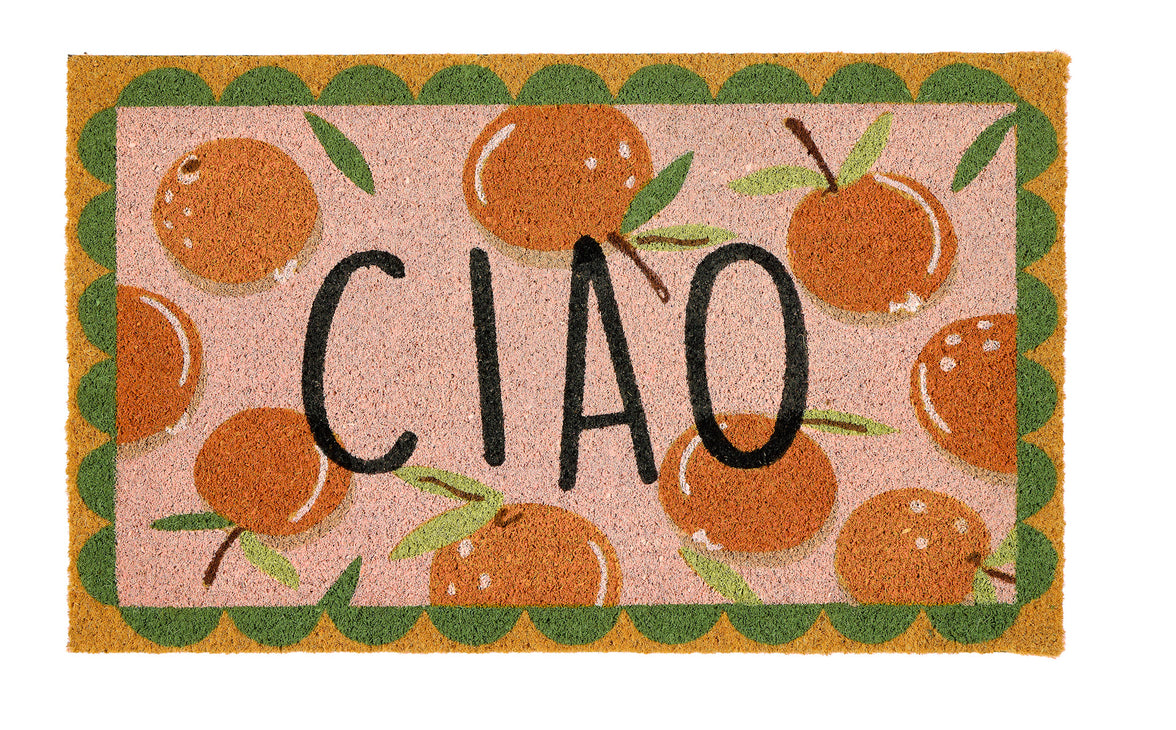 Printed 'Ciao' Oranges Coir Door Mat