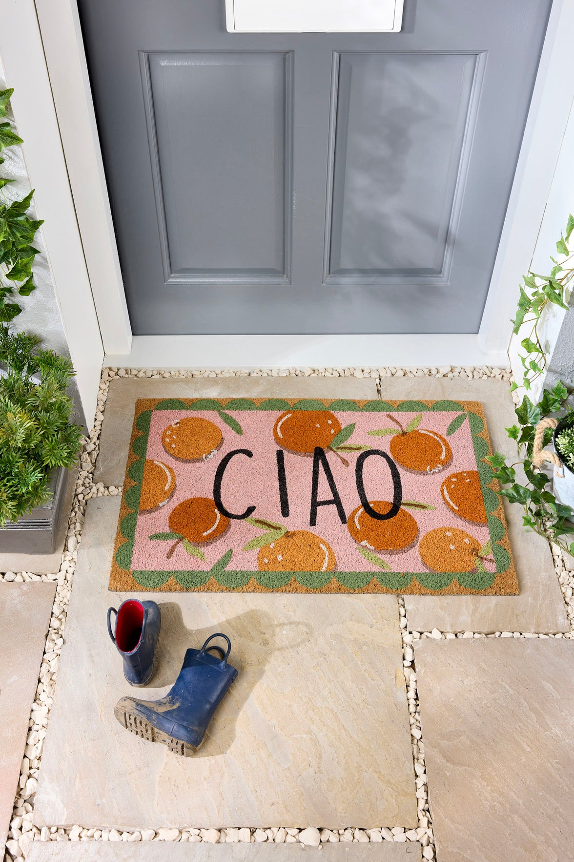 Printed 'Ciao' Oranges Coir Door Mat