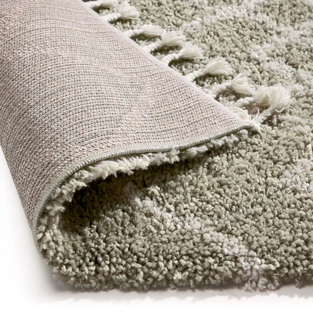 Geometric Diamond Green/Ivory Tasselled Rug