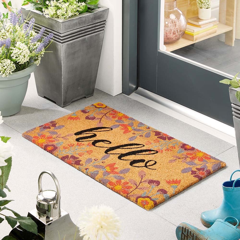 Floral Hello Printed Coir Doormat