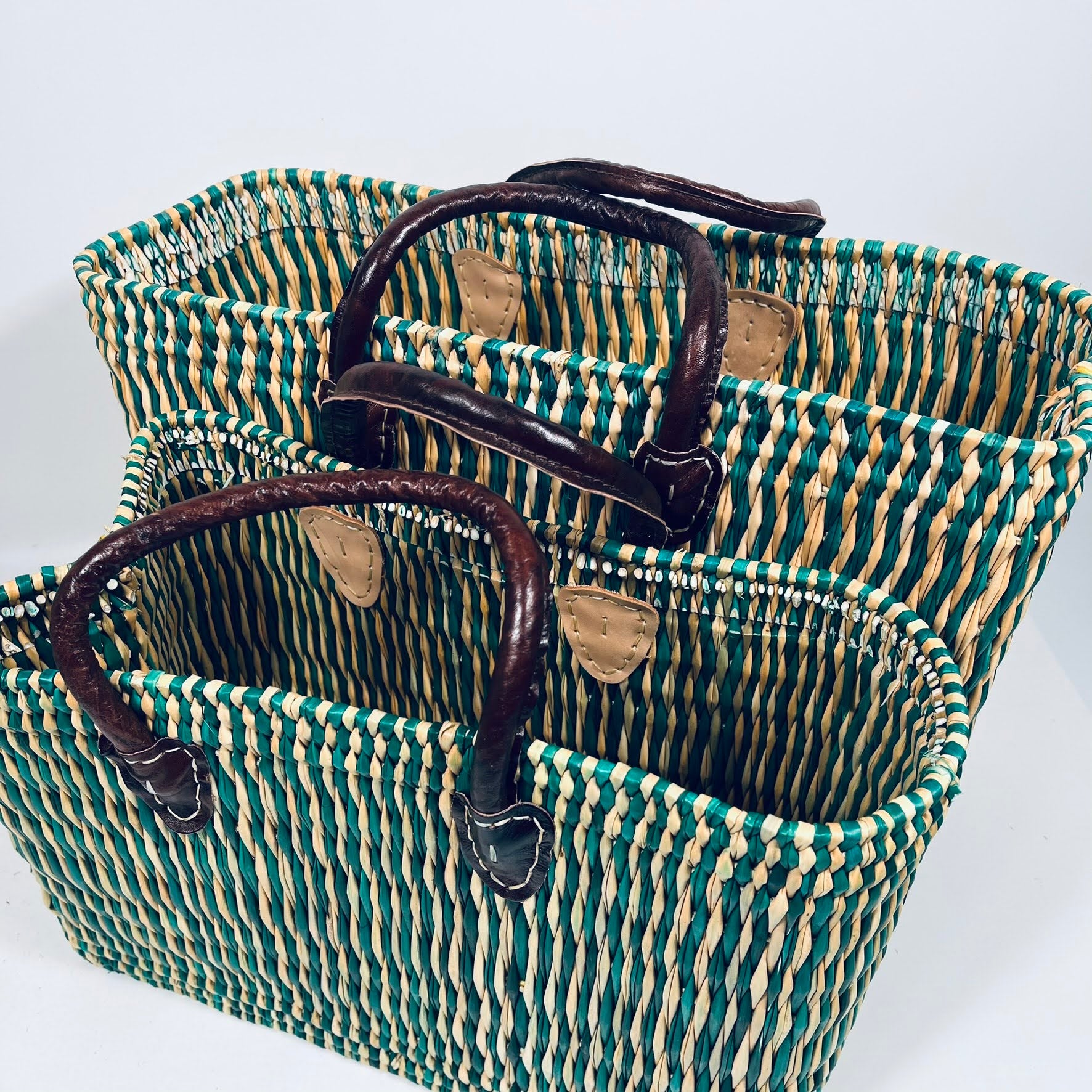 Natural Reed Handmade Moroccan Basket Tote - Set of 2