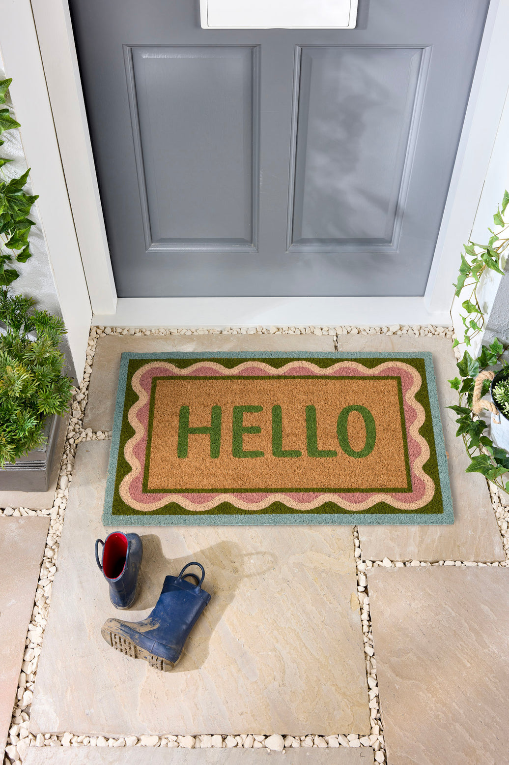 My Mat Printed 'Hello' Scallop Coir Door Mat