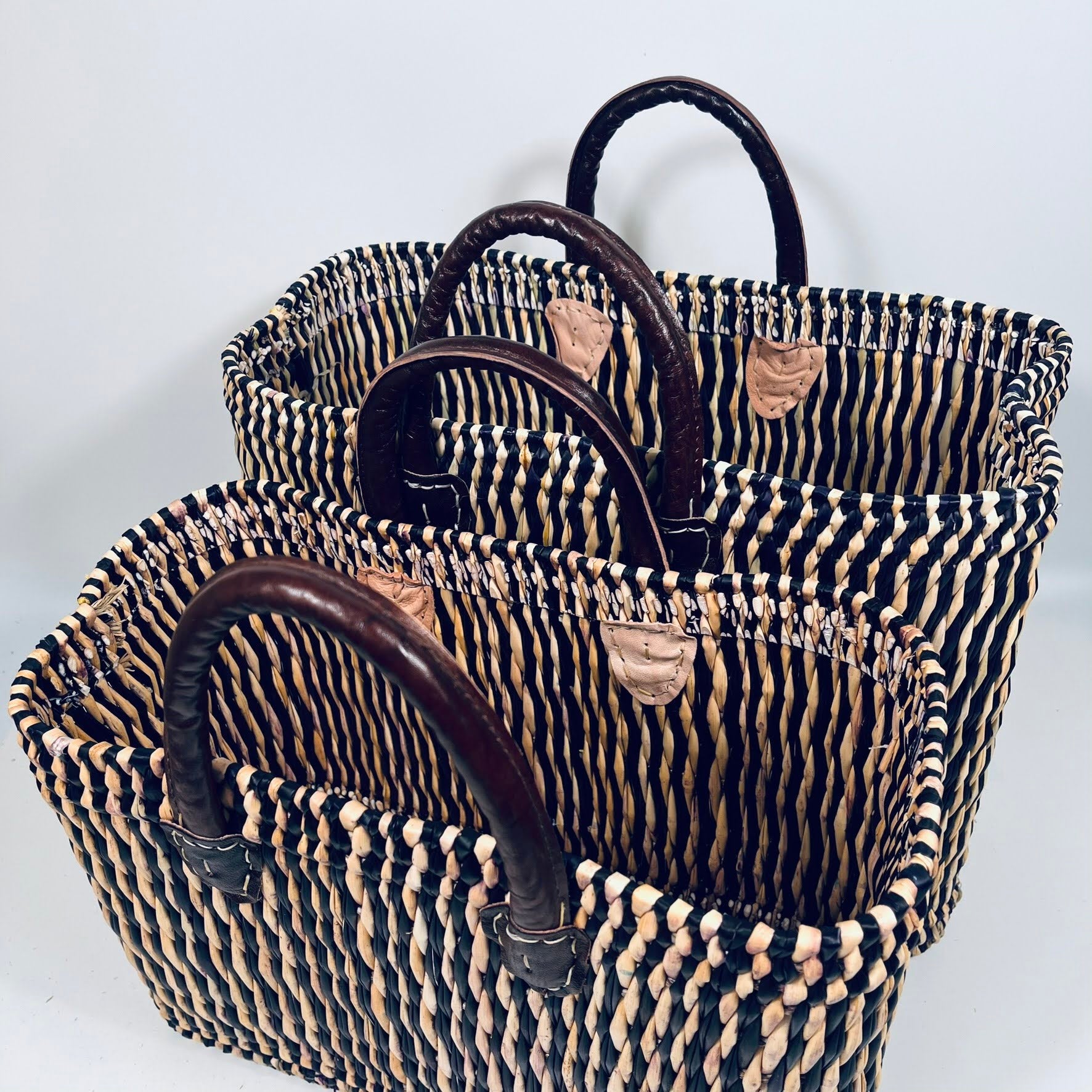 Natural Reed Handmade Moroccan Basket Tote - Set of 2