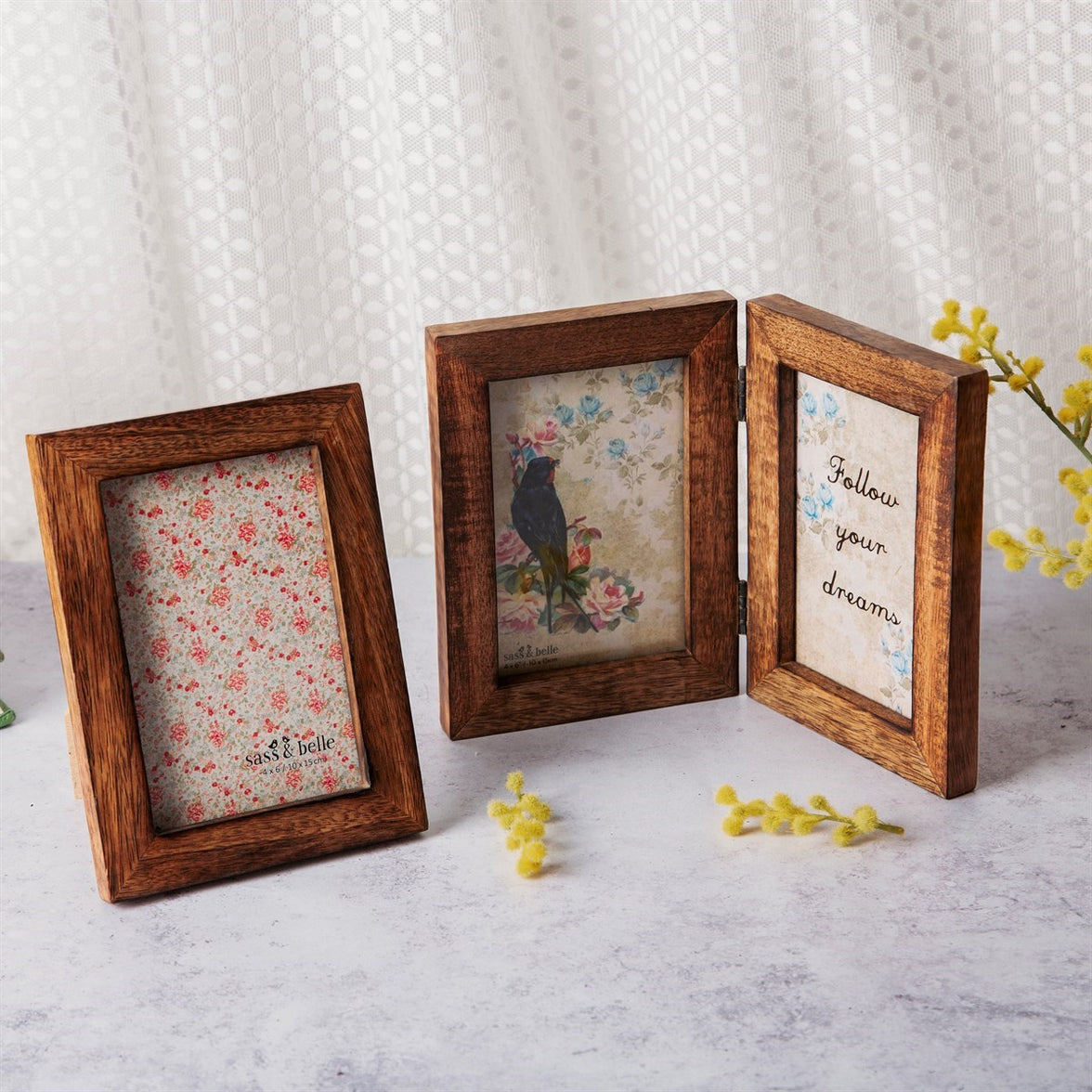 Dark Wood Double Photo Frame