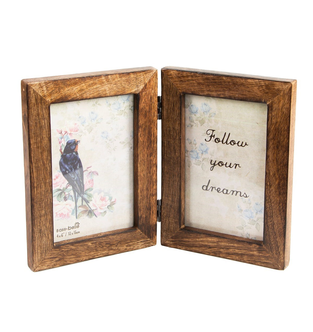 Dark Wood Double Photo Frame