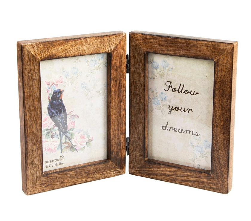 Dark Wood Double Photo Frame