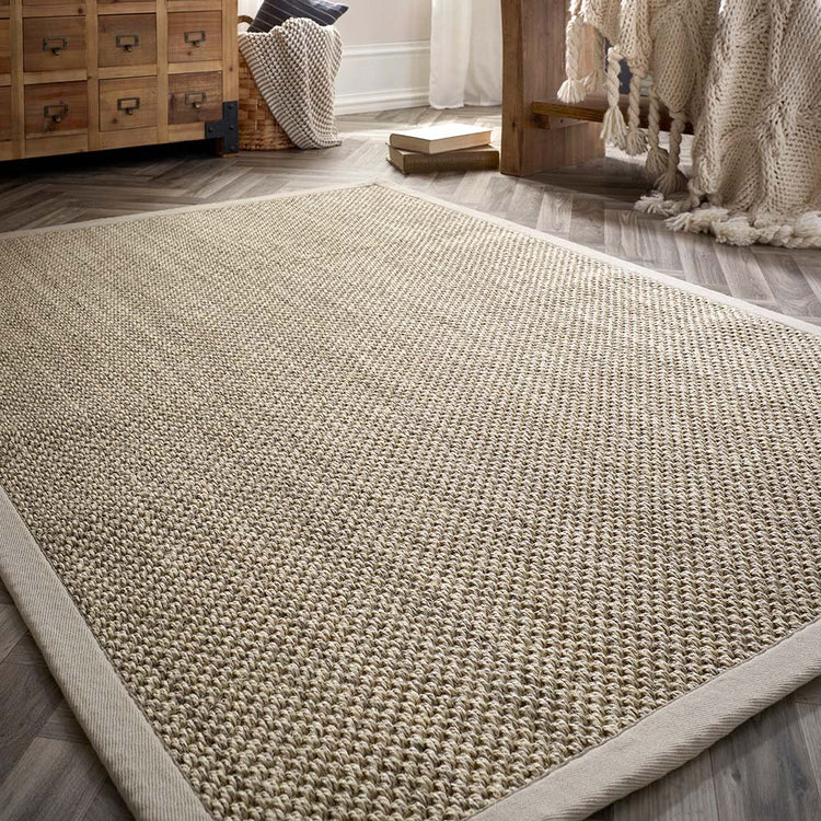 Hand Woven Sisal Rug - Light Beige with Sand Border