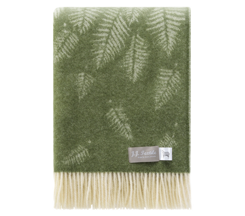 Green Fern Design 100% Wool Blanket