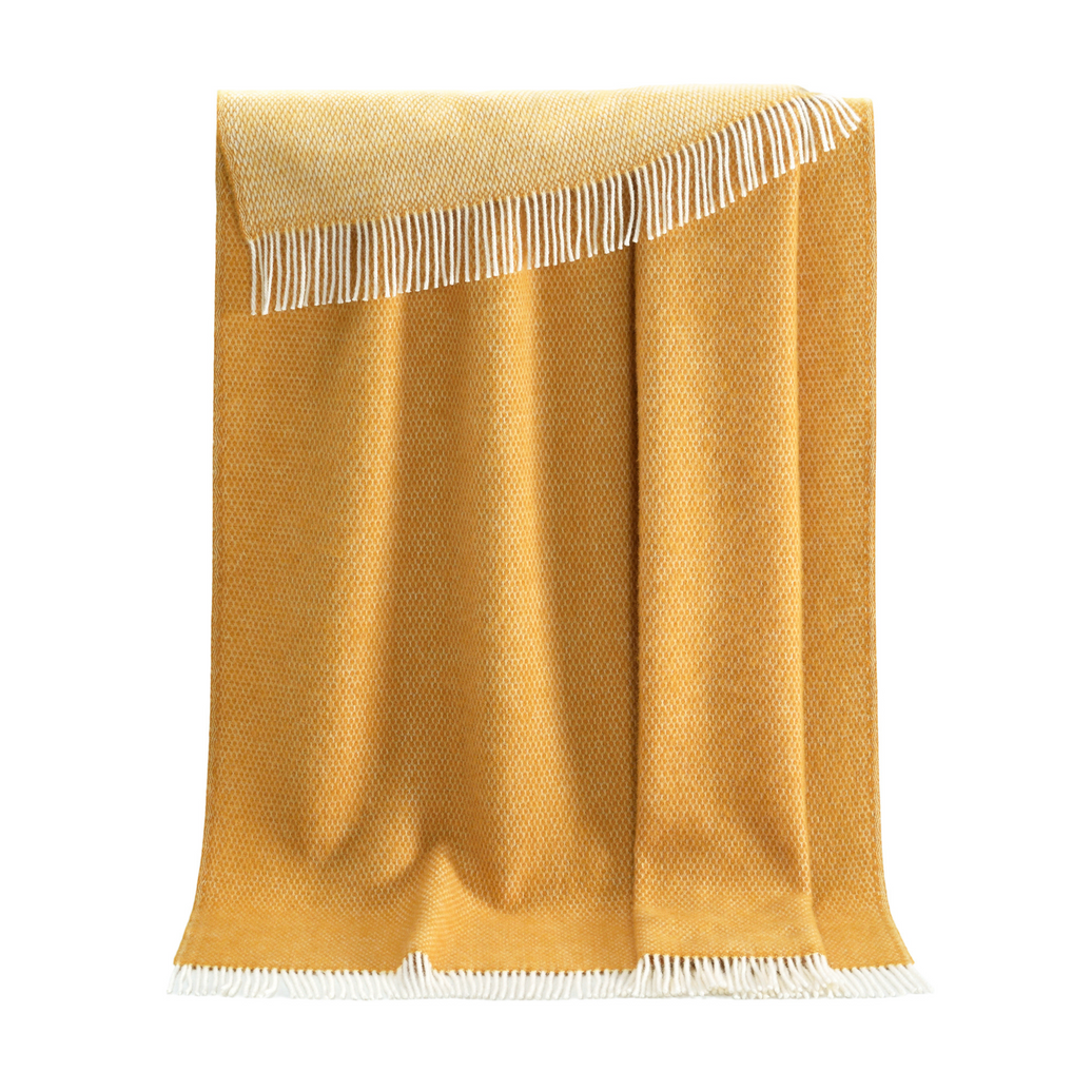 Yellow Honeycomb Design 100% Wool Blanket