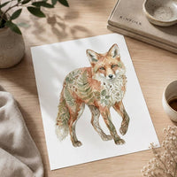 Botanical Red Fox Wildlife Watercolor Art Print: Print Only: Unframed / 8x10″ / 20x25 cm
