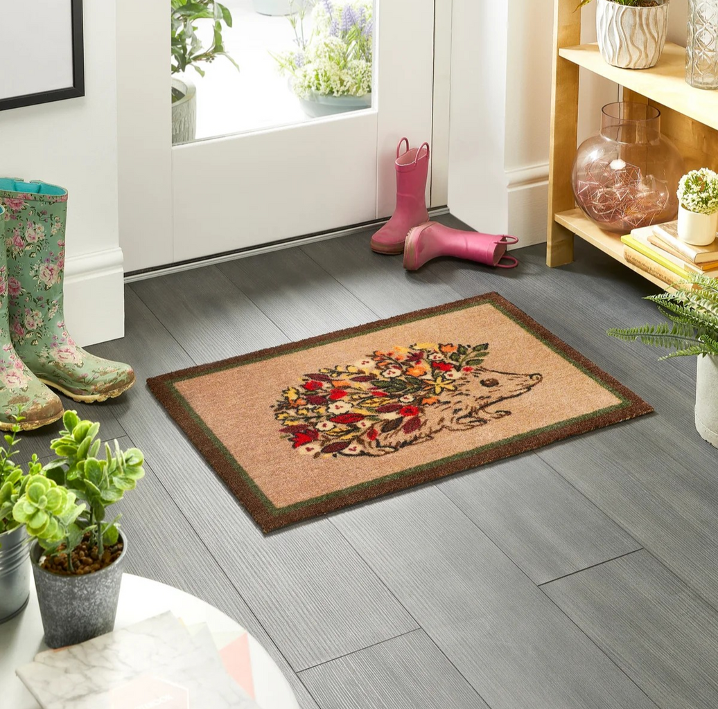 Floral Hedgehog Washable Nylon Doormat