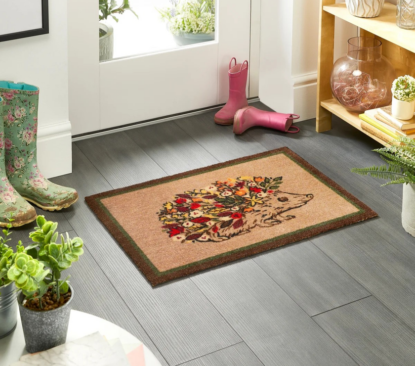 Floral Hedgehog Washable Nylon Doormat
