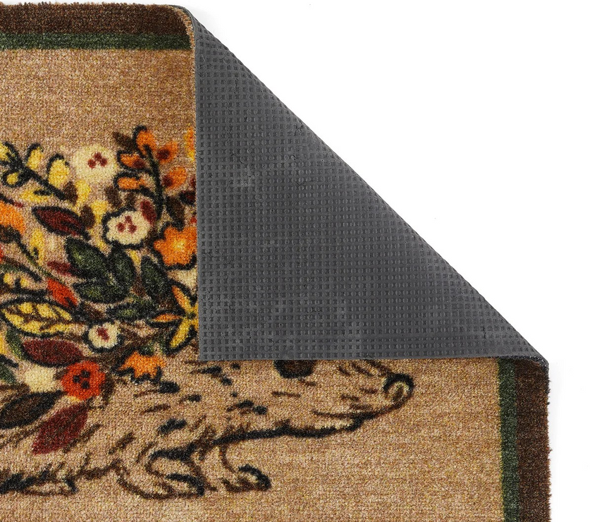 Floral Hedgehog Washable Nylon Doormat