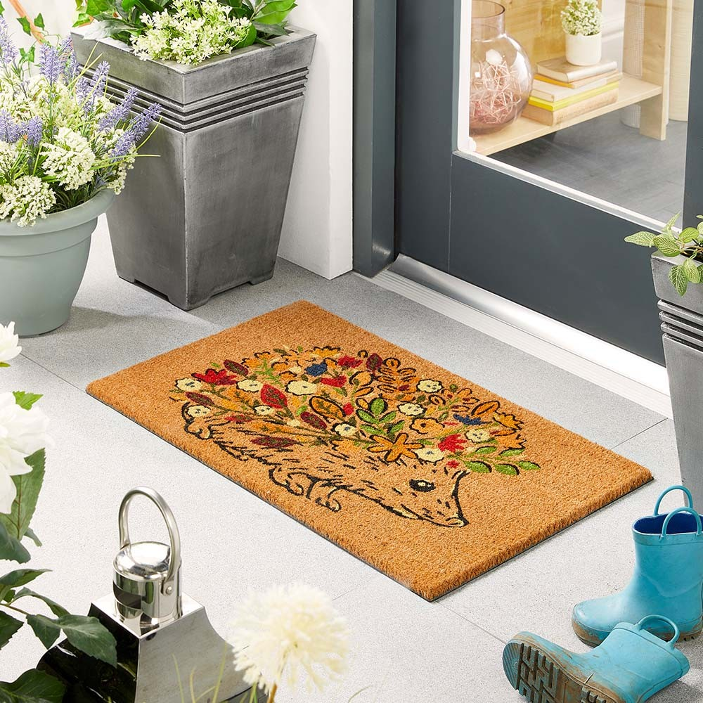 Floral Hedgehog Printed Coir Doormat